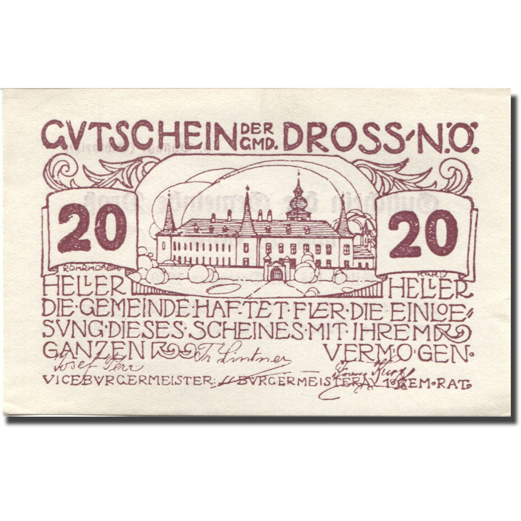 Banconote, Austria, Dross, 20 Heller, château 1920-12-31, SPL Mehl:FS 135.2