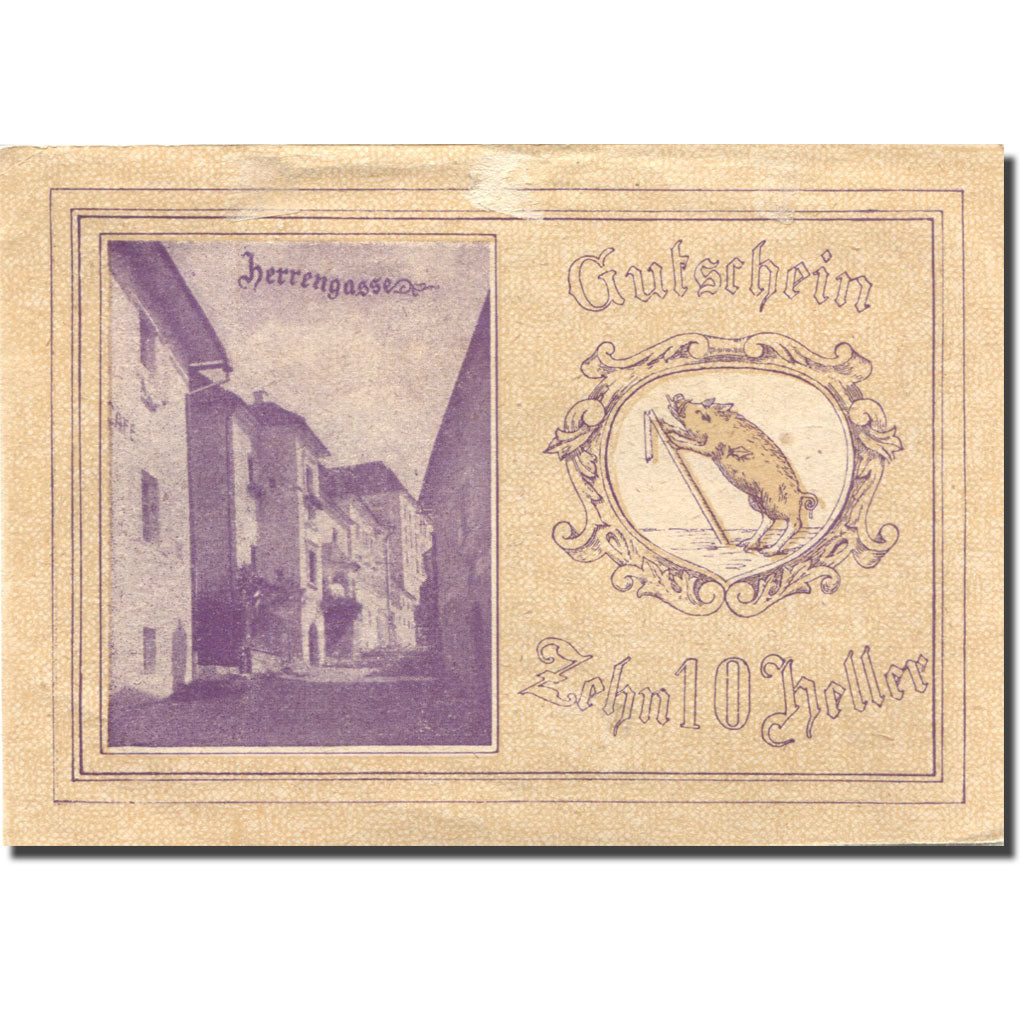 Billet, Autriche, Kremsmunster, 10 Heller, mairie, 1920,  SUP Mehl:FS 476II