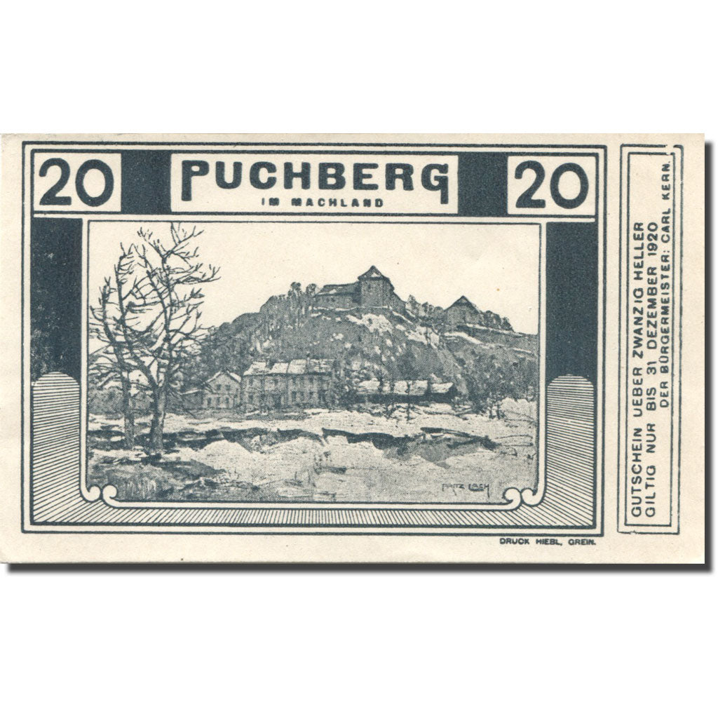 Billet, Autriche, Puchberg, 20 Heller, château 1920-12-31, SPL Mehl:FS 787Ia