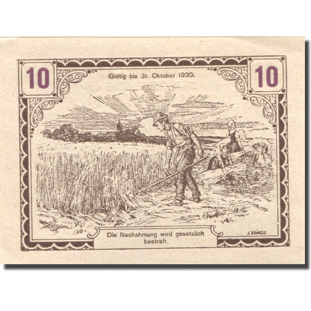 Billet, Autriche, Ollersbach, 10 Heller, agriculteur, 1920, SPL Mehl:FS 709a
