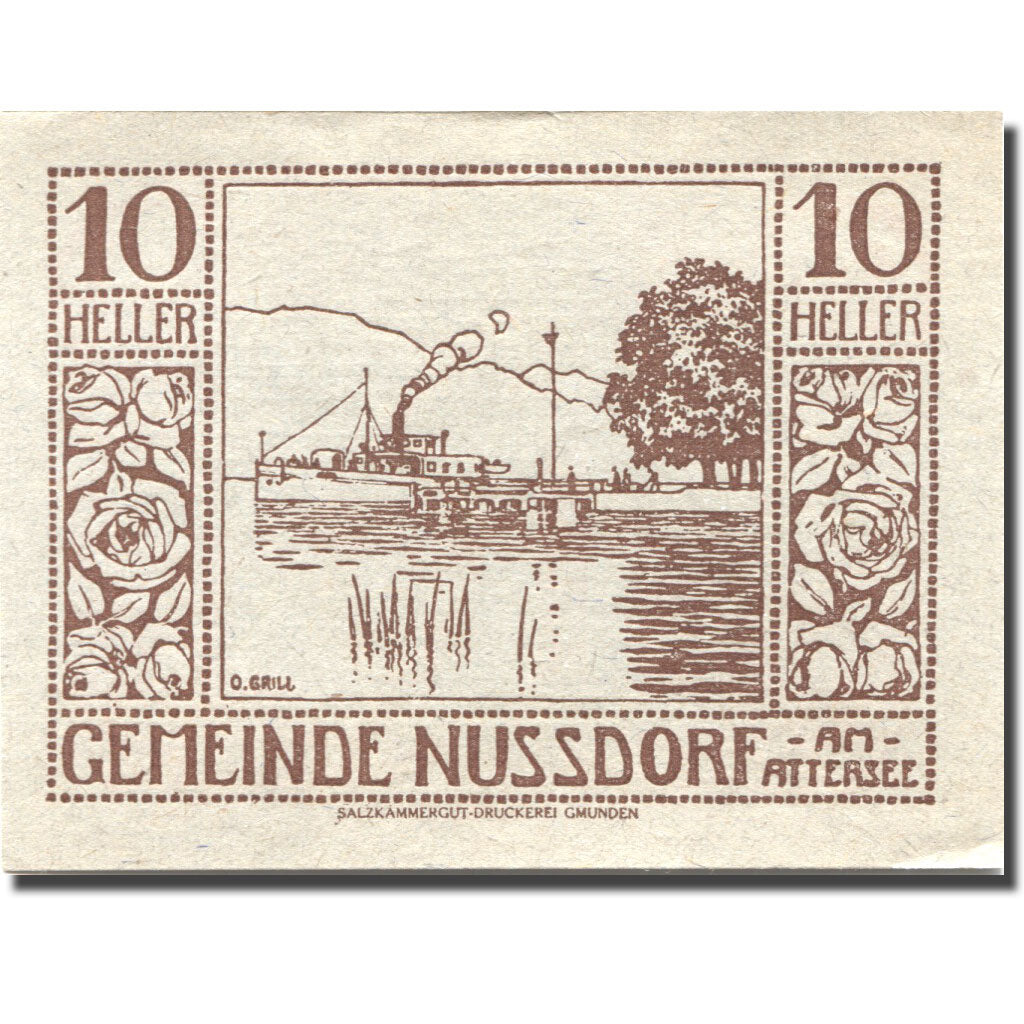 Geldschein, Österreich, Nussdorf, 10 Heller, bateau, 1920-11-30 VZ+ Mehl:FS 677a