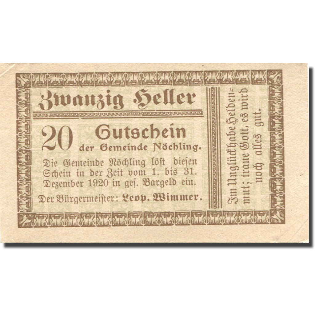 Nota, Áustria, Nöchling, 20 Heller, valeur faciale, 1920 SUP+ Mehl:FS 674