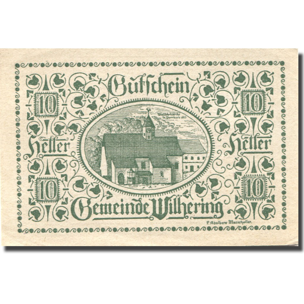 Billet, Autriche, Wilhering, 10 Heller, Eglise 1920-12-31, SPL Mehl:FS 1236