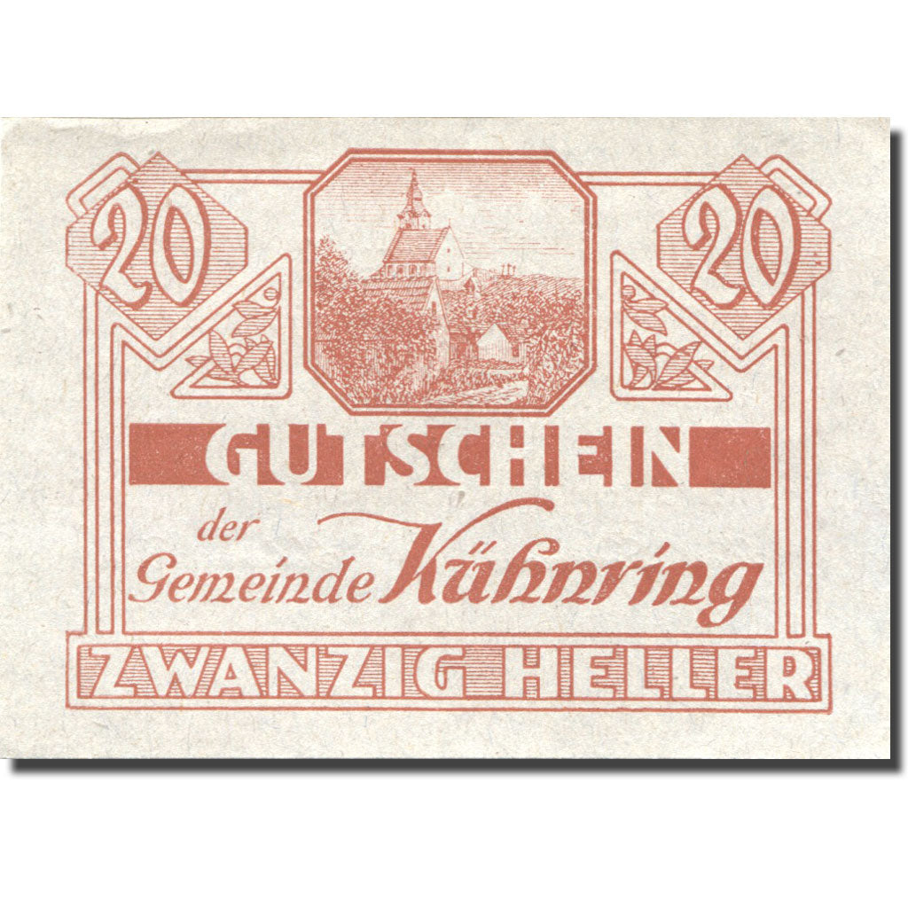 Banconote, Austria, Kühnring, 20 Heller, Eglise 1920-12-31, SPL Mehl:FS 489f