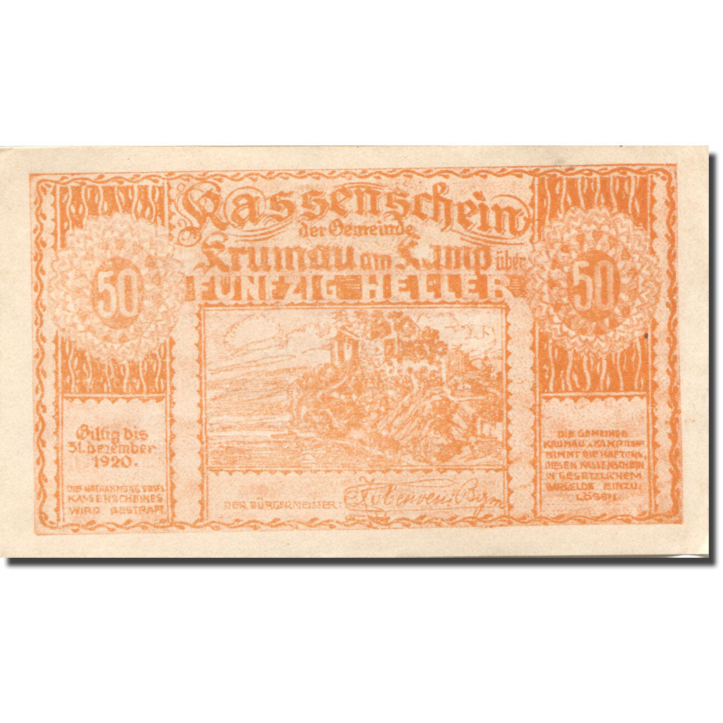 Banconote, Austria, Krumau am Kamp, 50 Heller, château, 1920 SPL Mehl:FS 487a