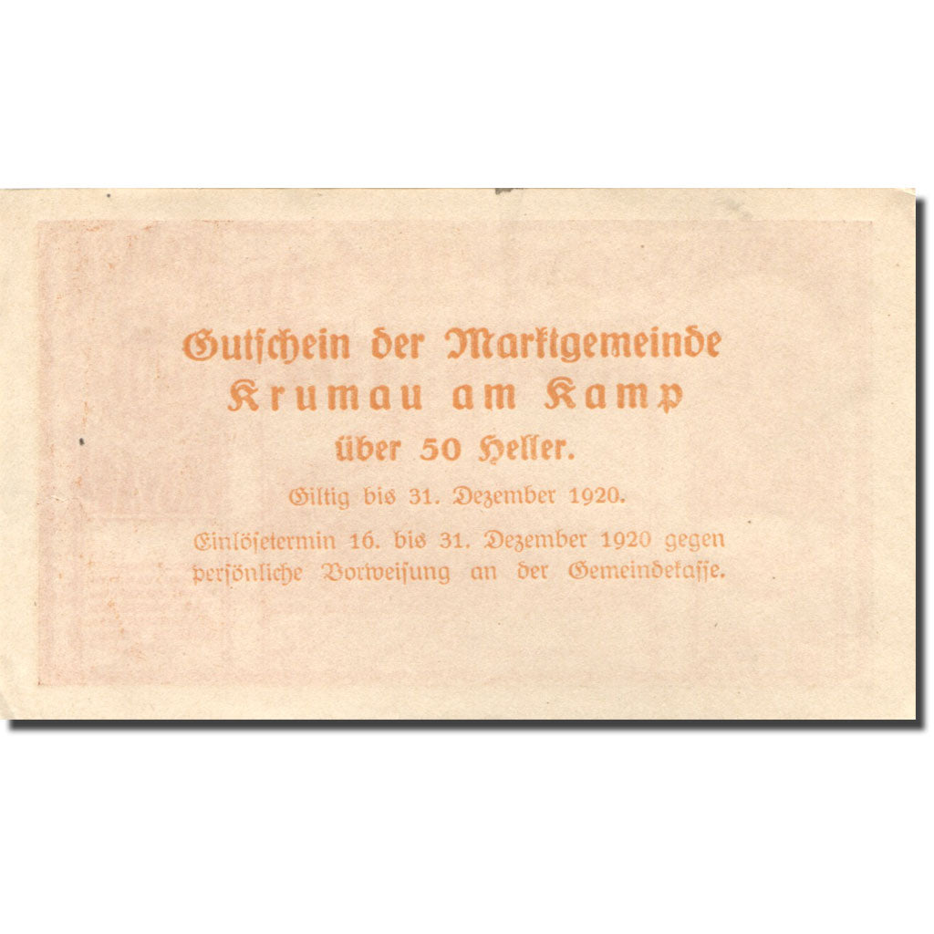 Banconote, Austria, Krumau am Kamp, 50 Heller, château, 1920 SPL Mehl:FS 487a