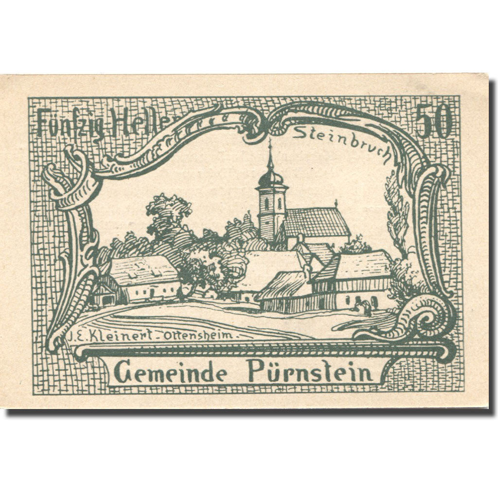 Geldschein, Österreich, Pürnstein, 50 Heller, village, 1920 UNZ- Mehl:FS 802a