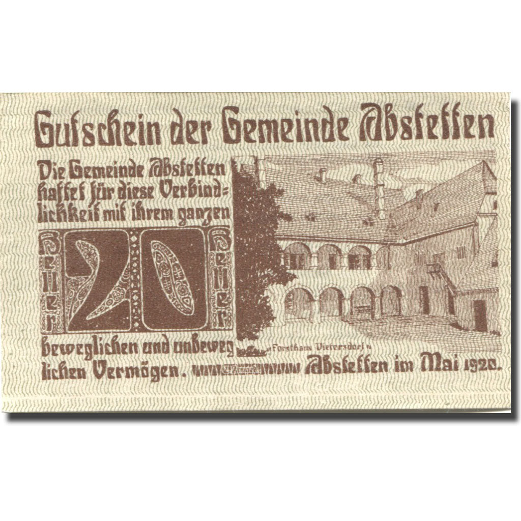 Geldschein, Österreich, Abstetten, 20 Heller, château, 1920, UNZ- Mehl:FS 2a