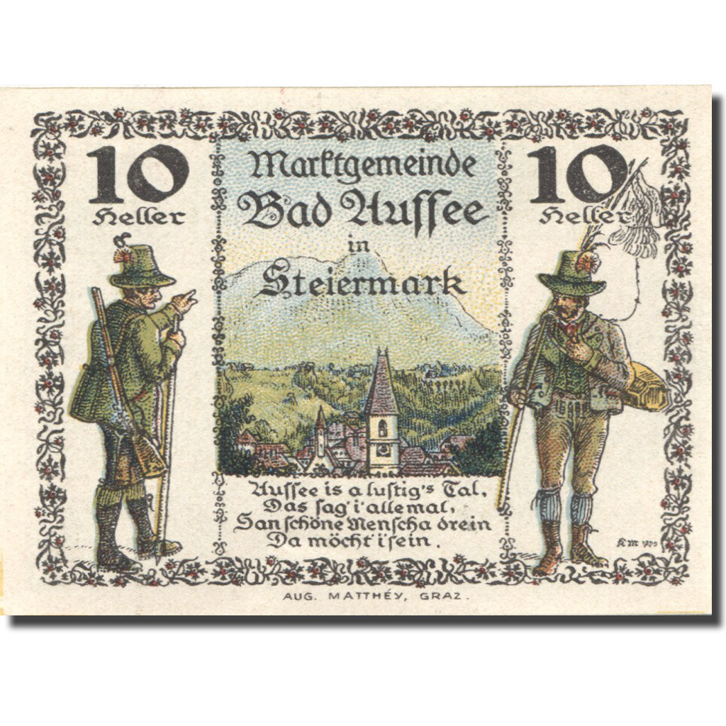 Biljet, Oostenrijk, Bad Aussee, 10 Heller, personnage 1920-12-31, SPL Mehl:FS 73