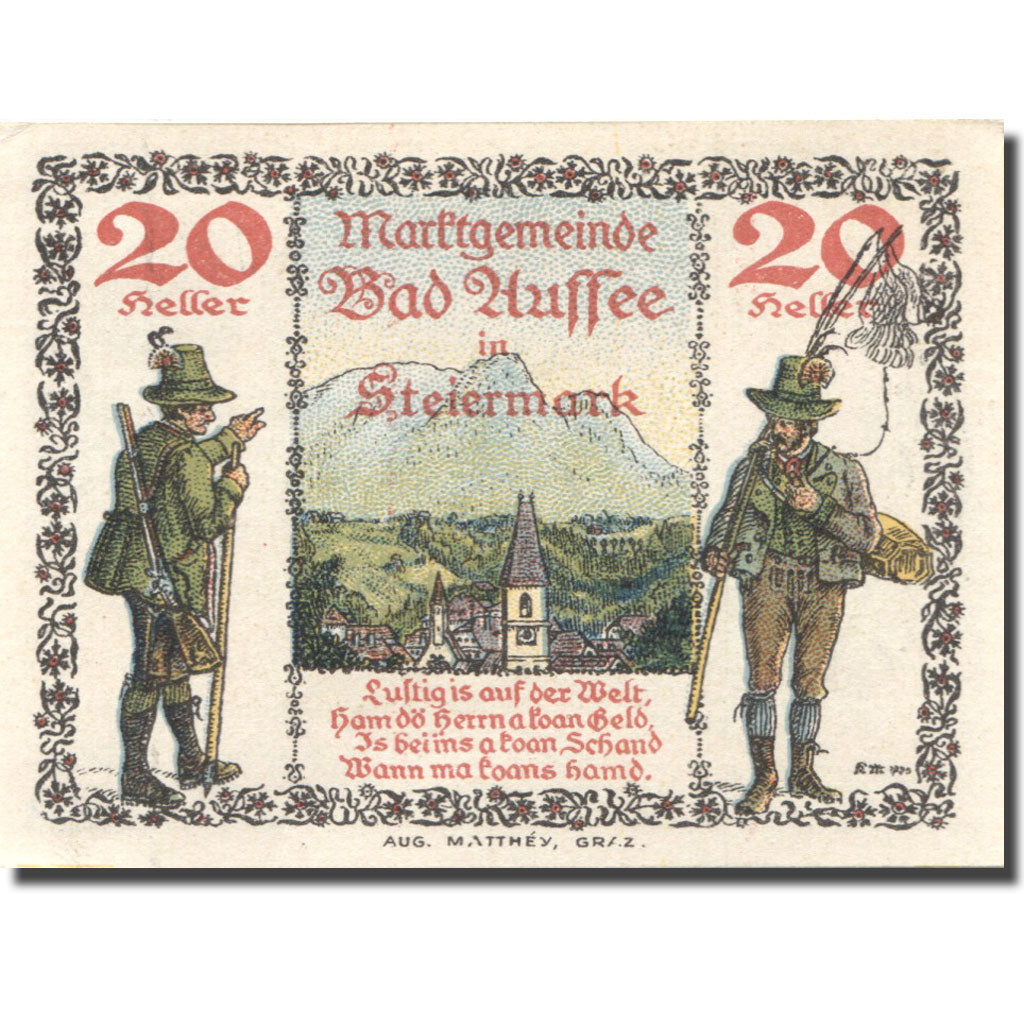 Banknot, Austria, Bad Aussee, 20 Heller, personnage 1, 1920, 1920-12-31