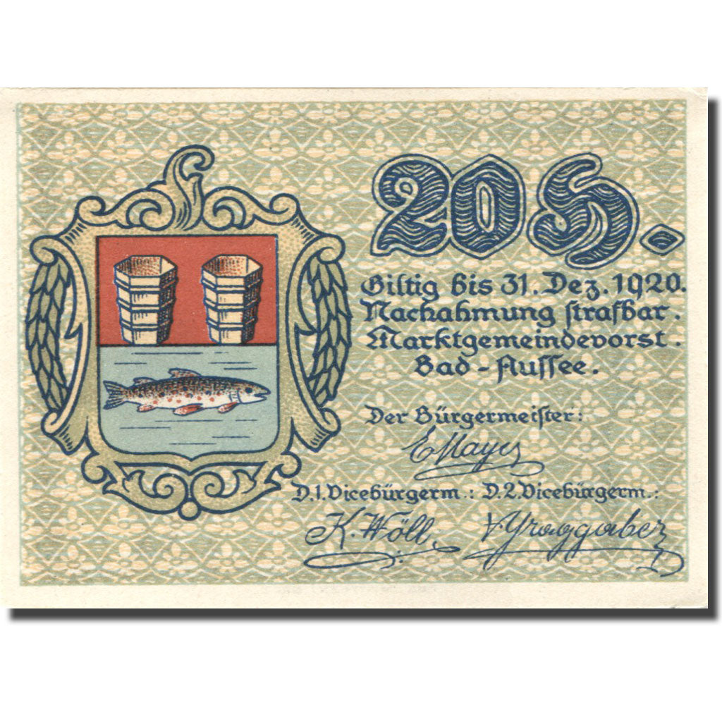 Banknot, Austria, Bad Aussee, 20 Heller, personnage 1, 1920, 1920-12-31