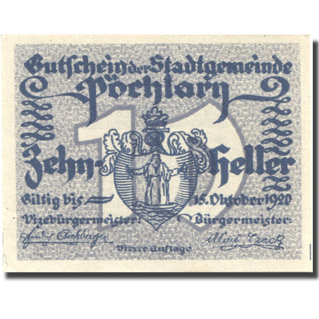 Banconote, Austria, Pöchlarn, 10 Heller, Blason 1920-10-15, SPL, Mehl:FS 755IV