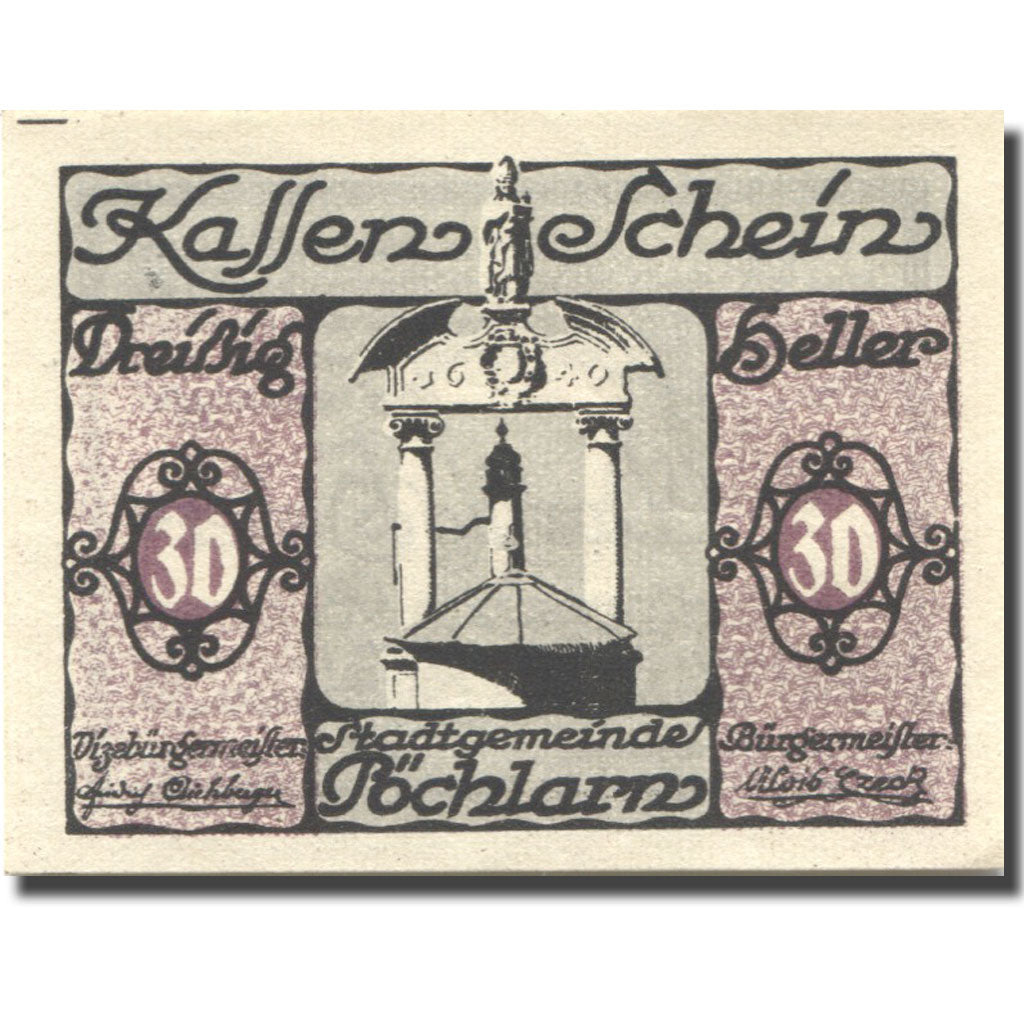 Geldschein, Österreich, Pöchlarn, 30 Heller, Monument 1920 UNZ- Mehl:FS 755IV