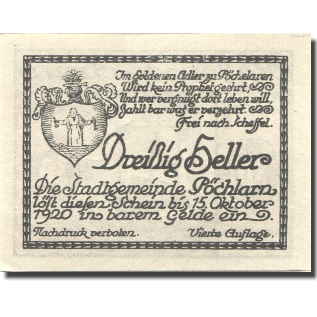 Geldschein, Österreich, Pöchlarn, 30 Heller, Monument 1920 UNZ- Mehl:FS 755IV