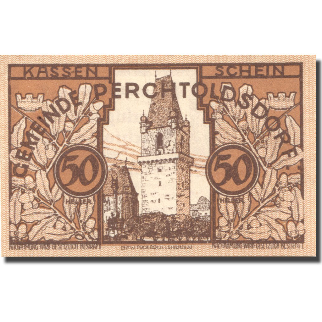 Billet, Autriche, Perchtoldsdorf, 50 Heller, château, 1920 SPL Mehl:FS 728
