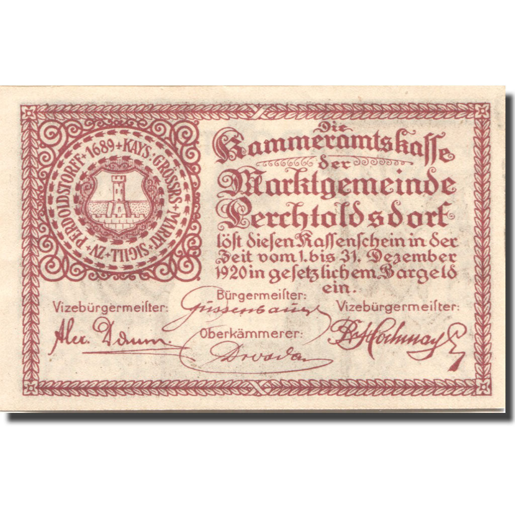 Billet, Autriche, Perchtoldsdorf, 50 Heller, château, 1920 SPL Mehl:FS 728