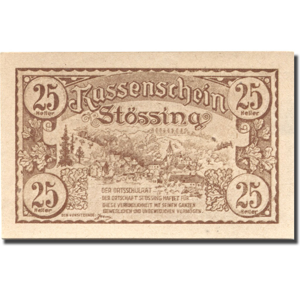 Geldschein, Österreich, Stossing, 25 Heller, paysage, 1920 UNZ- Mehl:FS 1040