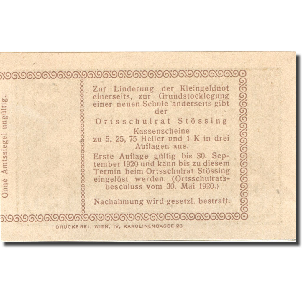 Geldschein, Österreich, Stossing, 25 Heller, paysage, 1920 UNZ- Mehl:FS 1040
