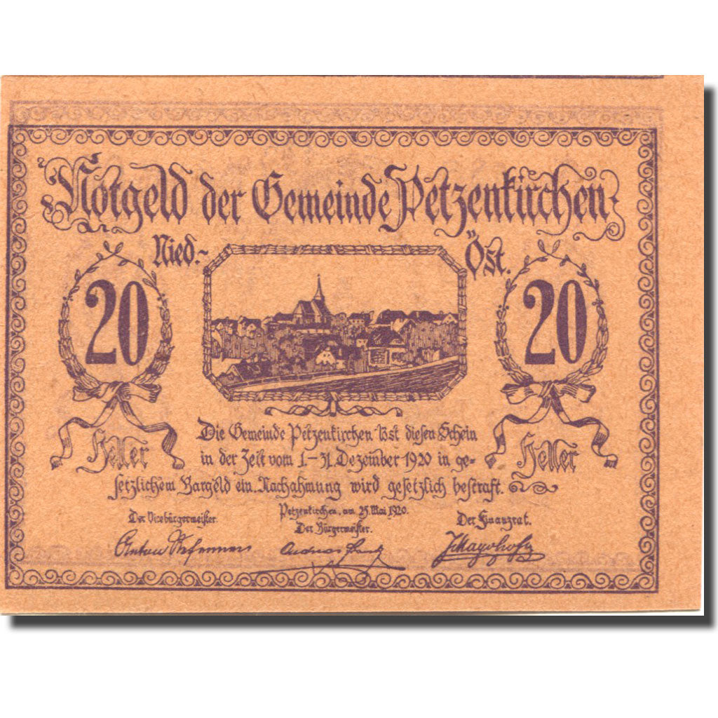 Geldschein, Österreich, Petzenkirchen, 20Heller village 1, 1920 UNZ Mehl:FS 740a