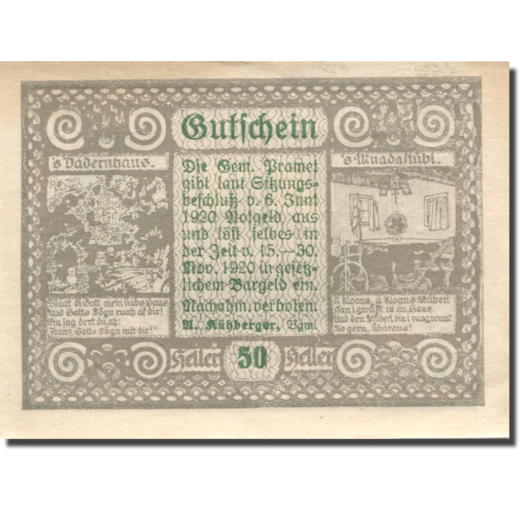 Banconote, Austria, Pramet, 50 Heller, personnage, 1920 SPL Mehl:FS 781b