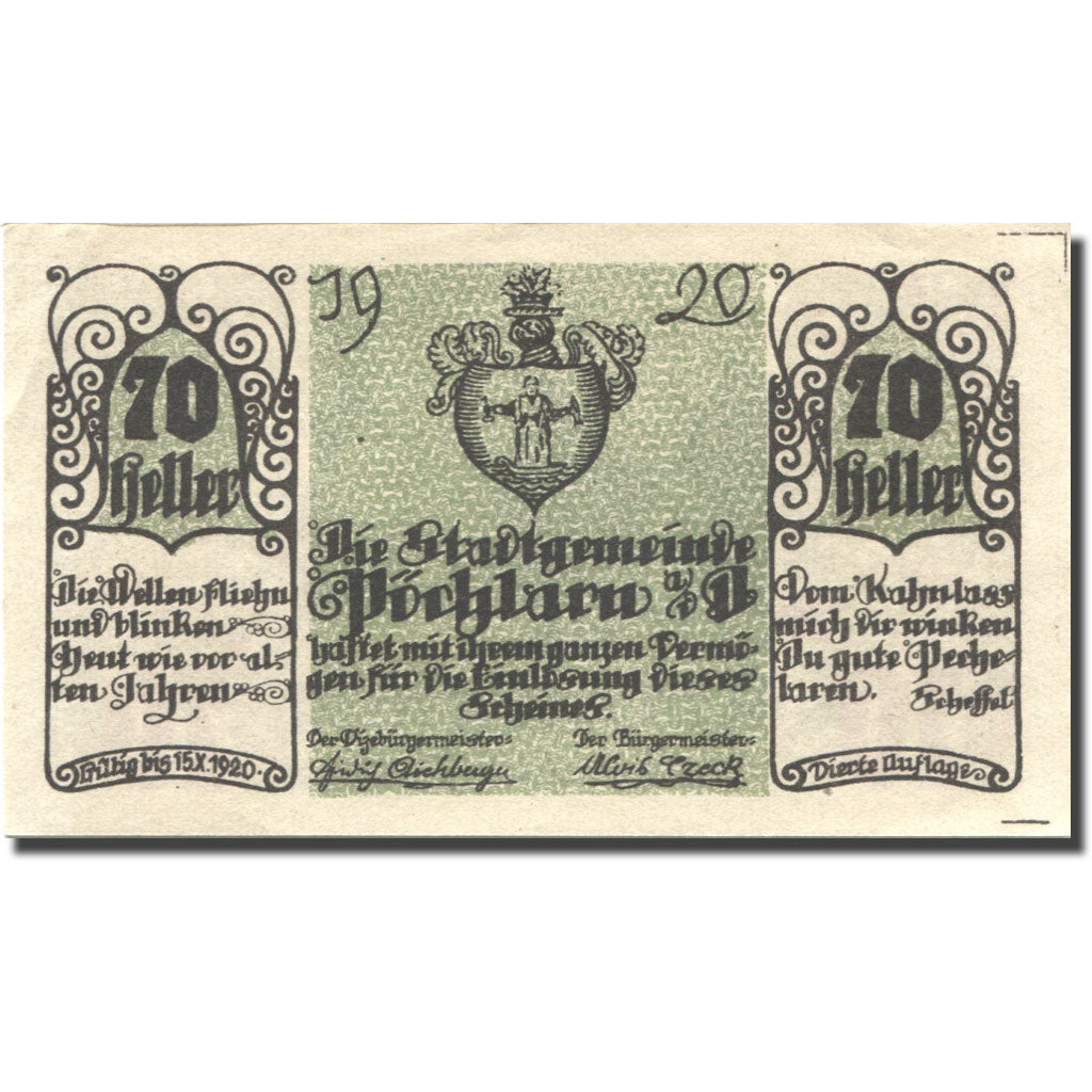 Banconote, Austria, Pöchlarn, 70 Heller, Eglise 1920-10-15, SPL Mehl:FS 755IV