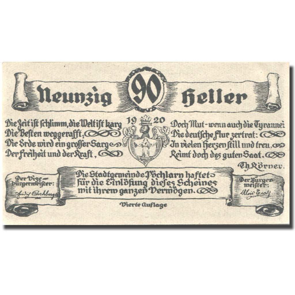 Banconote, Austria, Pöchlarn, 90 Heller, château 1920-10-15, SPL Mehl:FS 755IV