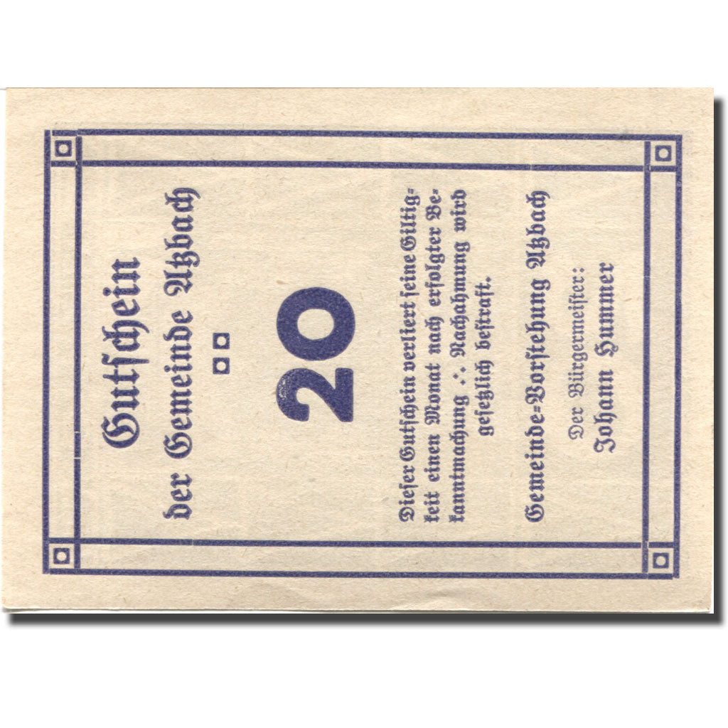 Banconote, Austria, Atzbach, 20 Heller, manoir, SPL blue Mehl:FS 62a