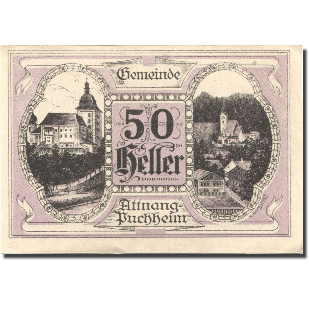 Billet, Autriche, Attnang-Puchheim, 50 Heller, village, 1921 SPL Mehl:FS 61IA1