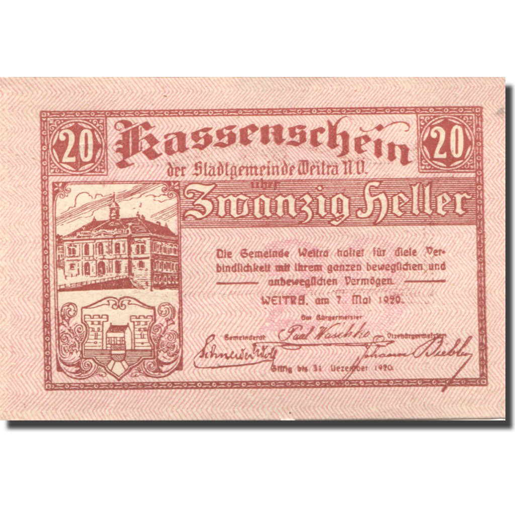 Geldschein, Österreich, Weitra, 20 Heller, château, 1920 UNZ- Mehl:FS 1166f