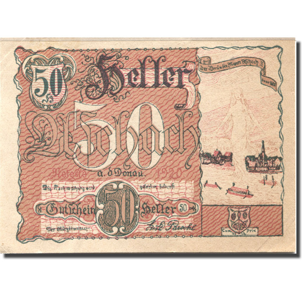 Nota, Áustria, Aschach a/d Donau, 50 Heller, fleuve, AU(55-58) Mehl:FS 53IIb12