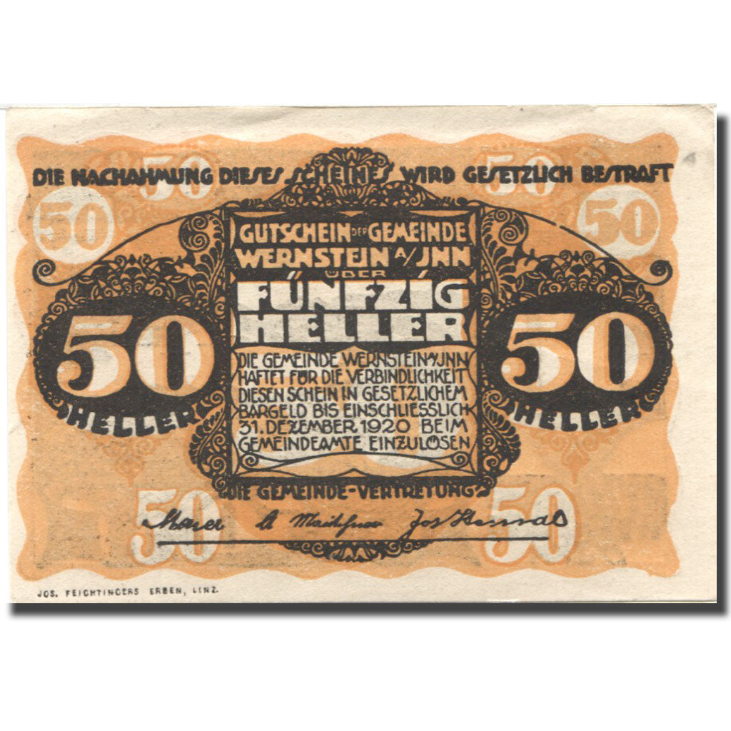Banconote, Austria, Wernstein, 50 Heller, paysage, 1920 SPL Mehl:FS 1174b