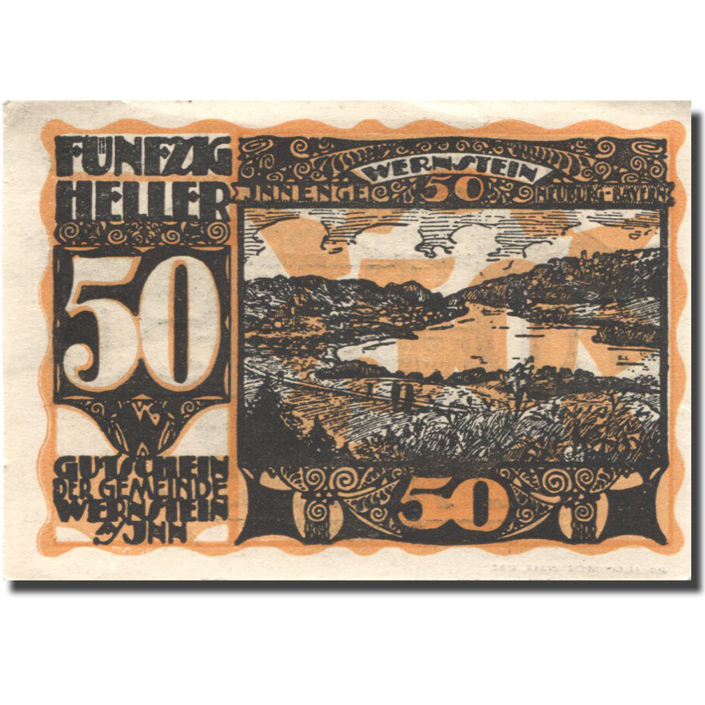 Banconote, Austria, Wernstein, 50 Heller, paysage, 1920 SPL Mehl:FS 1174b
