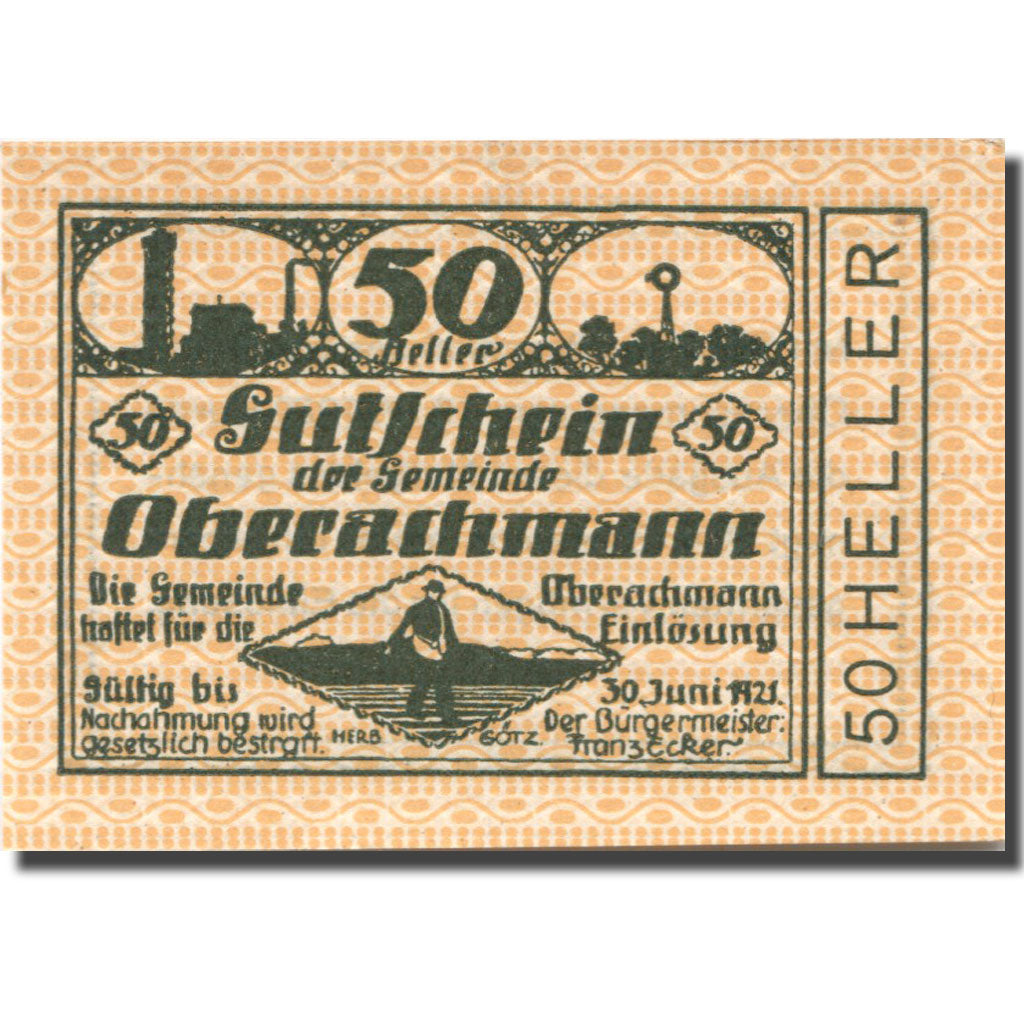 Banconote, Austria, Oberachmann, 50 Heller, Usine, 1921 green SPL Mehl:FS 680b