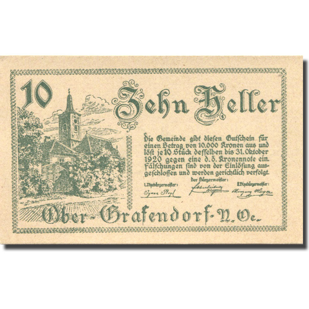 Geldschein, Österreich, Grafendorf, 10 Heller, Eglise, 1920 UNZ- Mehl:FS 682a