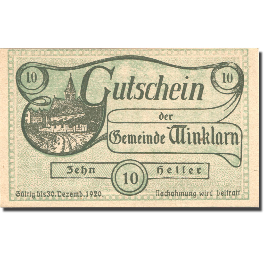 Banconote, Austria, Winklarn, 10 Heller, Eglise, 1920,  SPL Mehl:FS 1246d