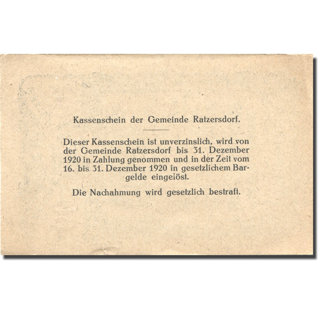 Biljet, Oostenrijk, Ratzersdorf, 60 Heller, mairie, 1920, SUP Mehl:FS 822