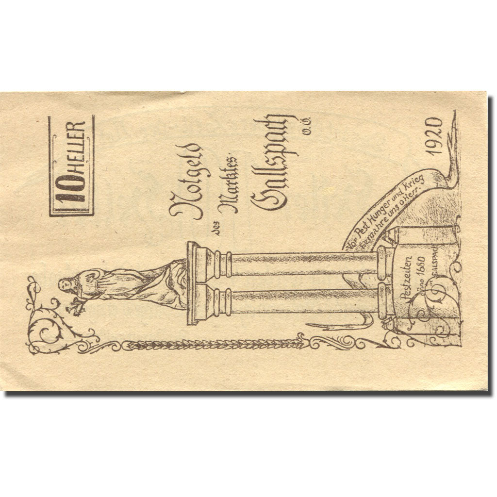 Banconote, Austria, Gallspach, 10 Heller, Monument, 1920, SPL-, Mehl:FS 219b
