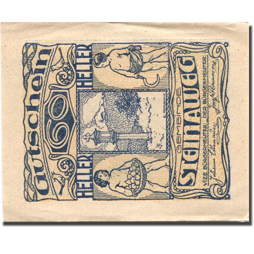 Banconote, Austria, Steinaweg, 60 Heller, personnage, 1920, SPL- Mehl:FS 1023