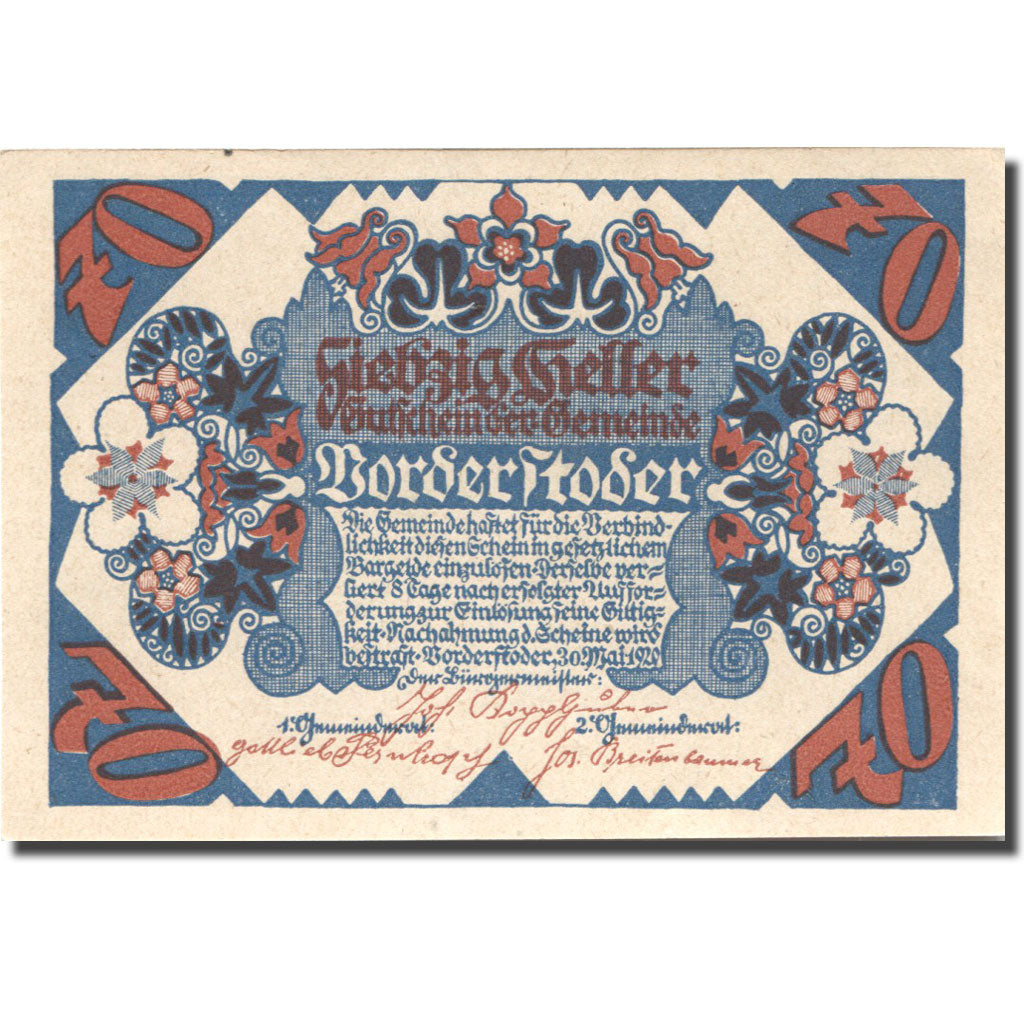 Geldschein, Österreich, Vorderstoder, 70 Heller, paysage, 1920 UNZ Mehl:FS 1120