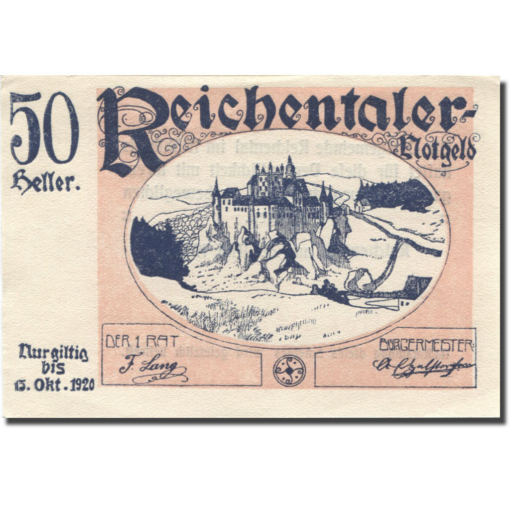 Billet, Autriche, Reichental, 50 Heller, château, SPL, Mehl:FS 827Ia