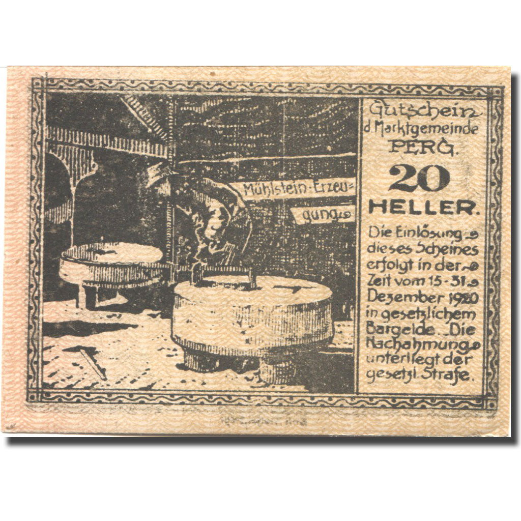Geldschein, Österreich, Perg, 20 Heller, Usine 1920-12-31, UNZ- Mehl:FS 730I