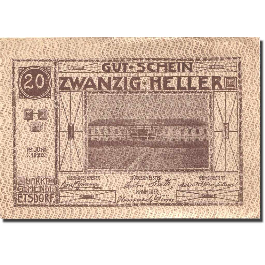 Banconote, Austria, Etsdorf, 20 Heller, château, 1920 SPL- Mehl:FS 190a