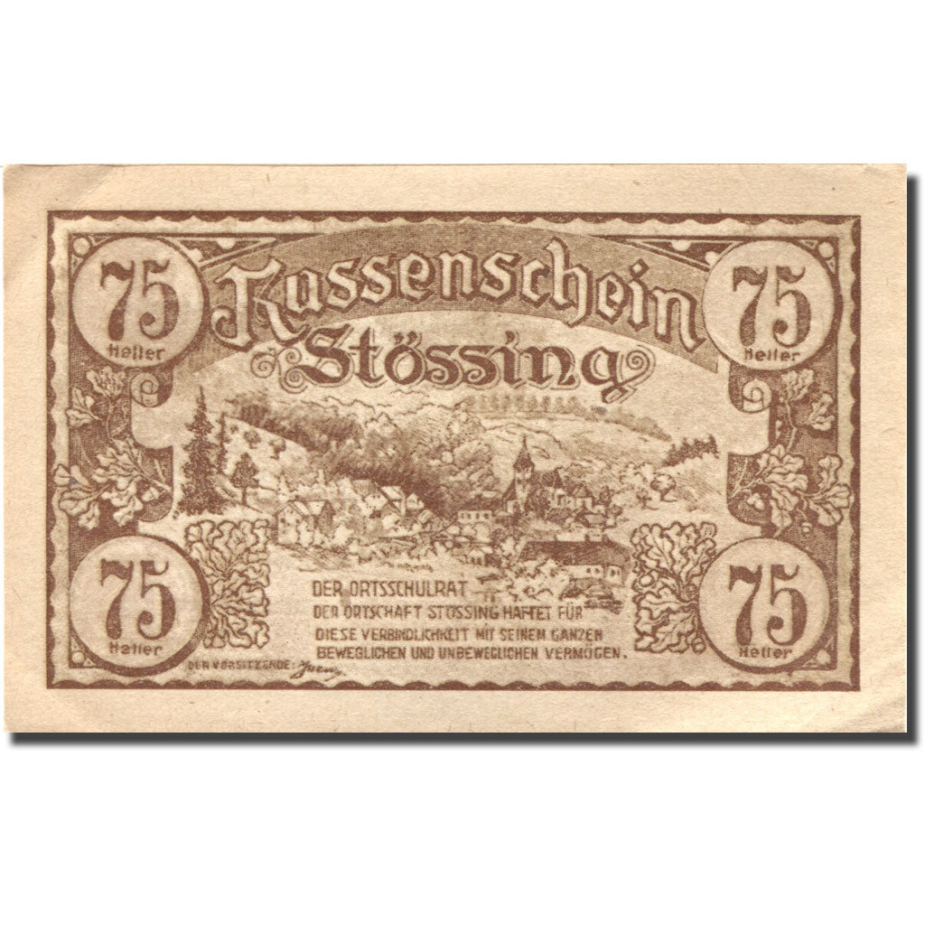 Geldschein, Österreich, Stössing, 75 Heller, village, 1920 UNZ- Mehl:FS 1040