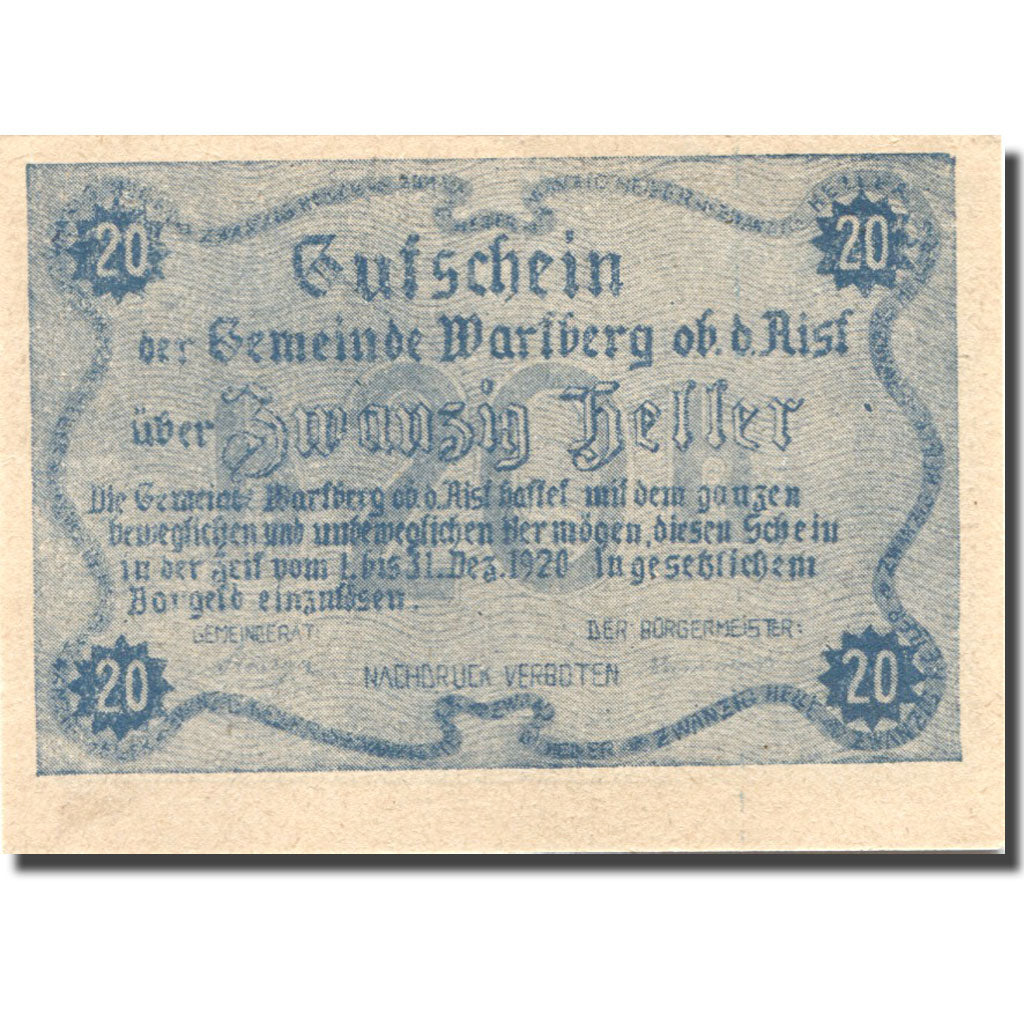 Banconote, Austria, Warlberg, 20 Heller, ferme 1920-12-31, SPL Mehl:FS 1142a