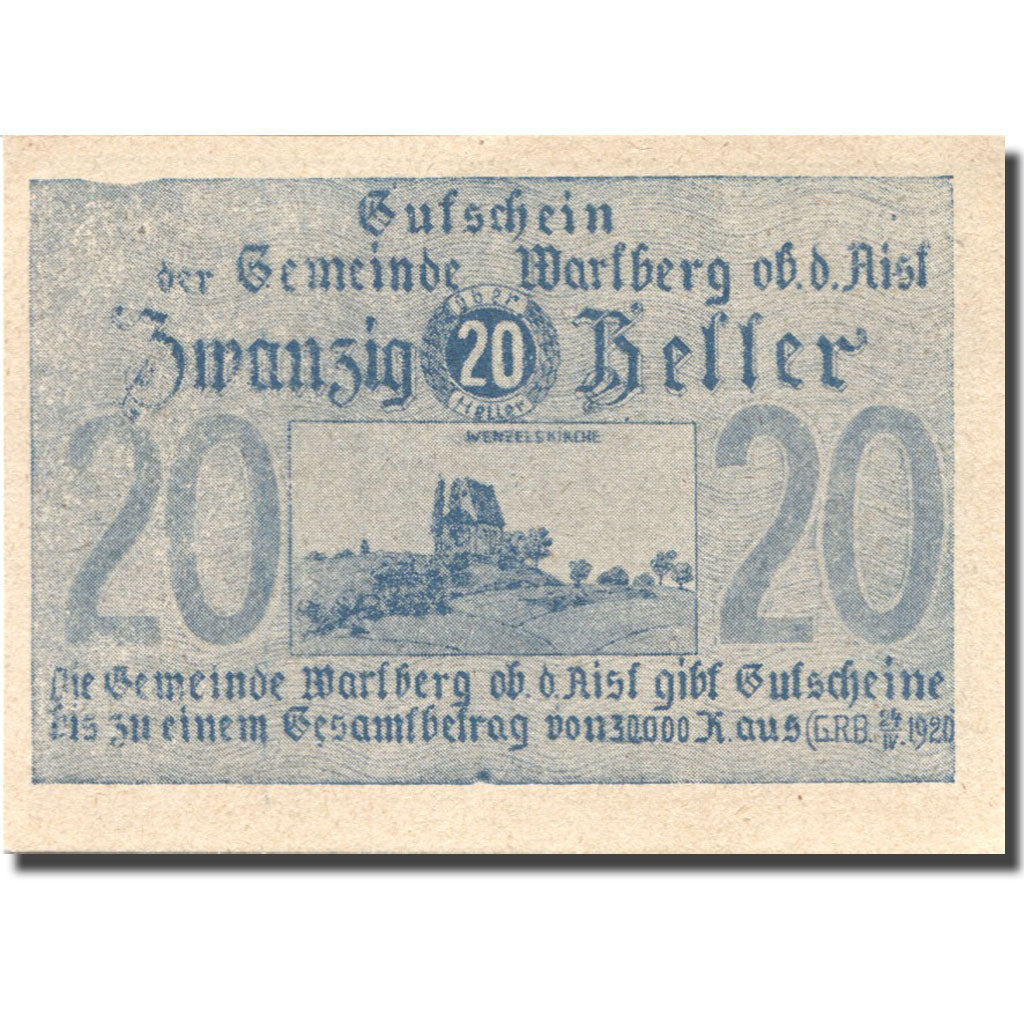 Banconote, Austria, Warlberg, 20 Heller, ferme 1920-12-31, SPL Mehl:FS 1142a