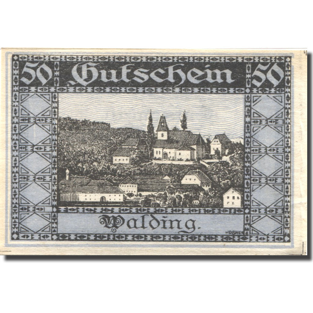 Nota, Áustria, Walding, 50 Heller, village, 1920, AU(55-58) Mehl:FS 1132c