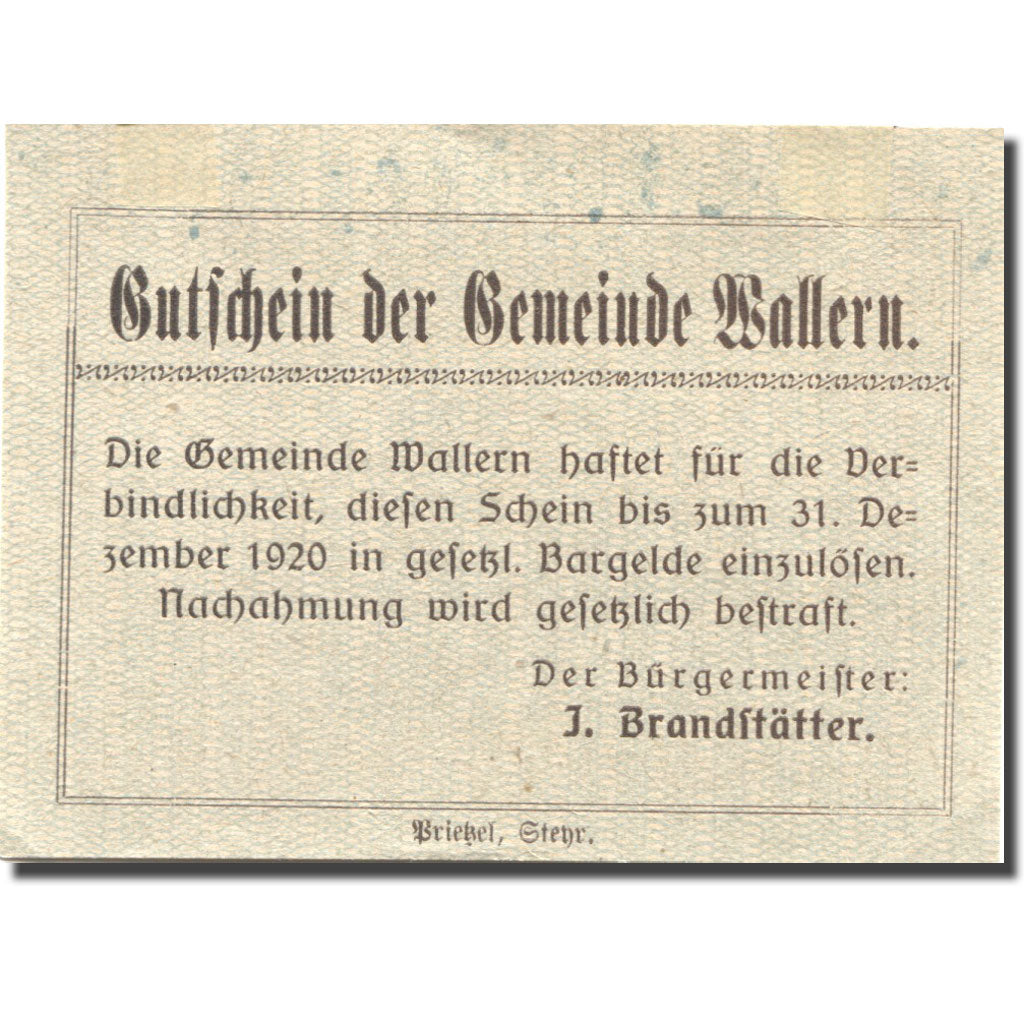 Banconote, Austria, Wallern, 10 Heller, village 1920-12-31, SPL- Mehl:FS 1163a