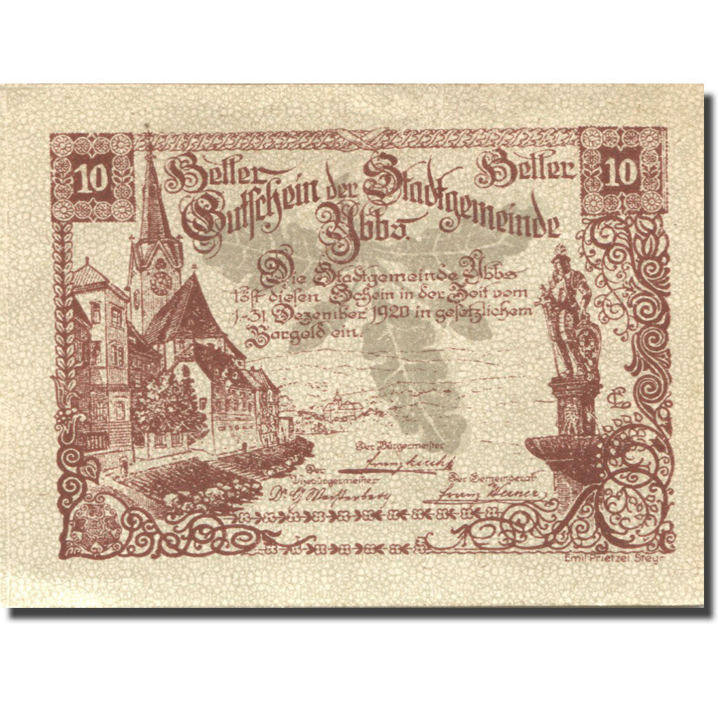 Billet, Autriche, Ybbs, 10 Heller, Eglise, 1920, 1920-12-31, SUP+, Mehl:FS 1258a