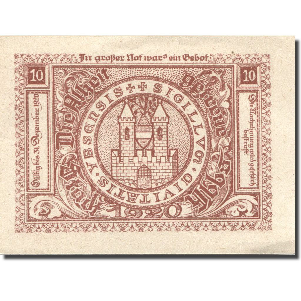 Billet, Autriche, Ybbs, 10 Heller, Eglise, 1920, 1920-12-31, SUP+, Mehl:FS 1258a