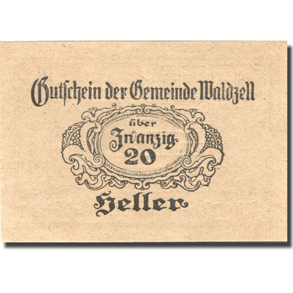 Nota, Áustria, Waldzell, 20 Heller, personnage, 1920 UNC(63) Mehl:FS 1135a